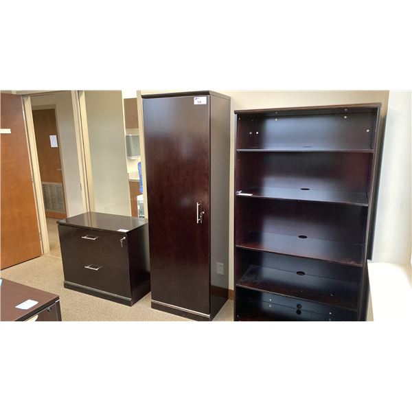 DARK WOOD 2 DRAWER LATERAL FILING CABINET,  LOCKING CLOSET CABINET APPROX 24"W X 17.5"D X 76"H