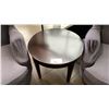 Image 3 : PAIR OF UPHOLSTERED WINGBACK ARM CHAIRS WITH COVERS & DARK WOOD SIDE TABLE