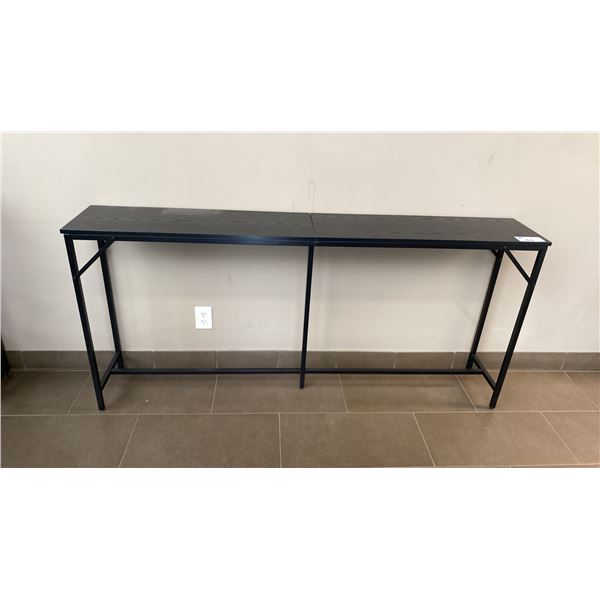 DARK WOOD/ METAL HALLWAY TABLE APPROX 71"L X 12"D X 32.5" H