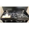 Image 2 : 5 TIER DARK WOOD STORAGE SHELF WITH LIFT TOP STORAGE CUBBY, ASSORTED STEEL TOE CAPS & SAFETY GLASSES
