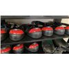 Image 4 : 5 TIER DARK WOOD STORAGE SHELF WITH LIFT TOP STORAGE CUBBY, ASSORTED STEEL TOE CAPS & SAFETY GLASSES