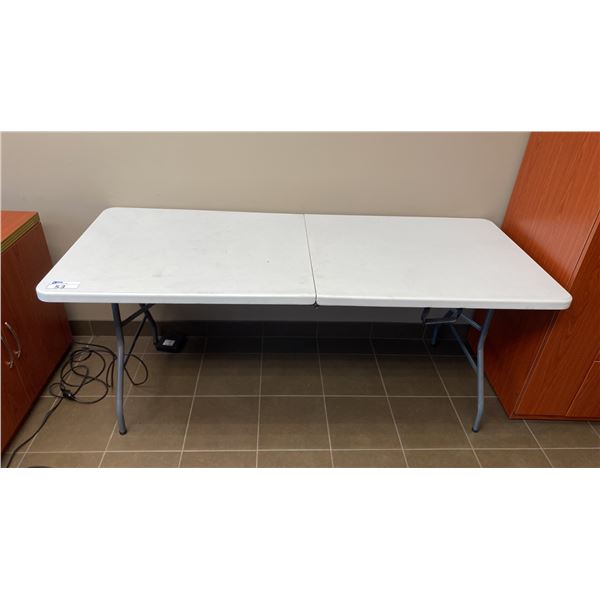 WHITE FOLDING UTILITY TABLE & QUARTET WHITEBOARD