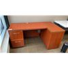 Image 2 : L-SHAPED CHERRY WOOD FINISH OFFICE DESK & MATCHING VERTICAL STORAGE CUPBOARD *CONTENTS NOT INCLUDED*
