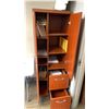 Image 5 : L-SHAPED CHERRY WOOD FINISH OFFICE DESK & MATCHING VERTICAL STORAGE CUPBOARD *CONTENTS NOT INCLUDED*