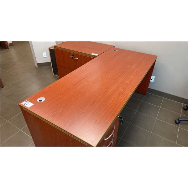 3 PC CHERRY FINISH OFFICE SET INCLUDING 4 DRAWER LOCKING DESK, LOCKING FILING CABINET,