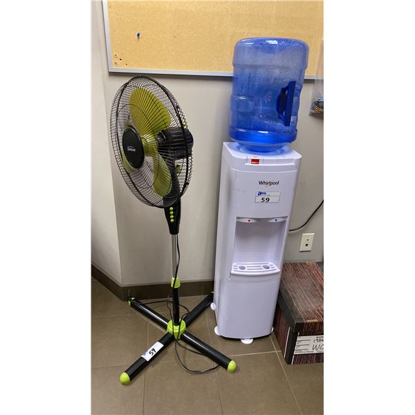 WHITE ELECTRIC HOT/COLD WATER DISPENSER & SUNBEAM OSCILLATING FLOOR FAN