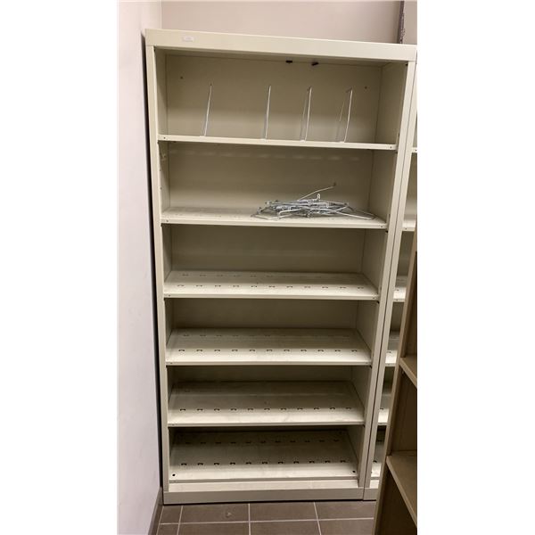 HON APPROX 36"W X 14"D X 76"H BEIGE METAL OFFICE STORAGE SHELVING UNIT WITH METAL FILING DIVIDERS