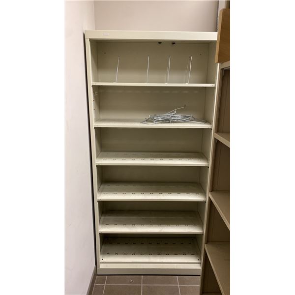 HON APPROX 36"W X 14"D X 76"H BEIGE METAL OFFICE STORAGE SHELVING UNIT WITH METAL FILING DIVIDERS
