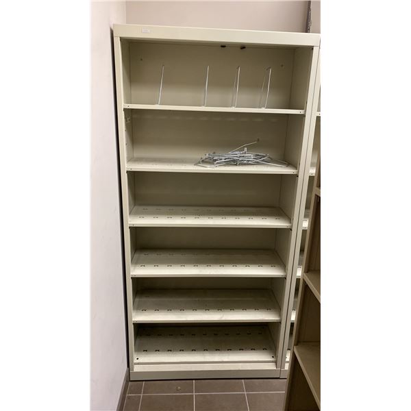 HON APPROX 36"W X 14"D X 76"H BEIGE METAL OFFICE STORAGE SHELVING UNIT WITH METAL FILING DIVIDERS