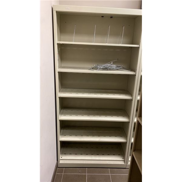 HON APPROX 36"W X 14"D X 76"H BEIGE METAL OFFICE STORAGE SHELVING UNIT WITH METAL FILING DIVIDERS