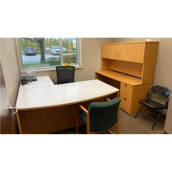 CONTENTS OF ENTIRE OFFICE INCLUDING EXECUTIVE DESK, WORKSTATION WITH HUTCH, VERTICAL CLOSET CABINET,