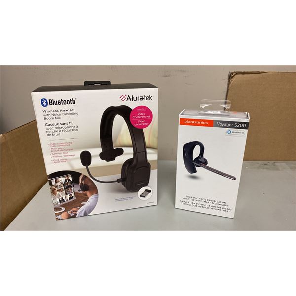 ALURATEK ABHM100F WIRELESS BLUETOOTH HEADSET & PLANTRONICS VOYAGER 5200 BLUETOOTH HEADSET
