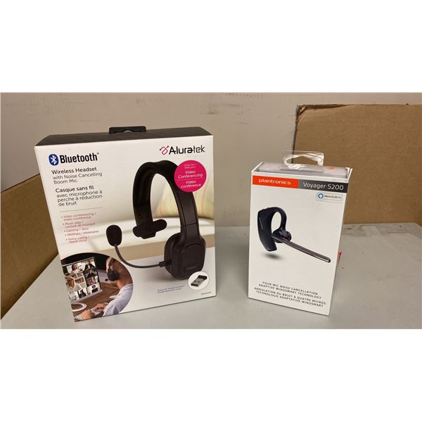 ALURATEK ABHM100F WIRELESS BLUETOOTH HEADSET & PLANTRONICS VOYAGER 5200 BLUETOOTH HEADSET