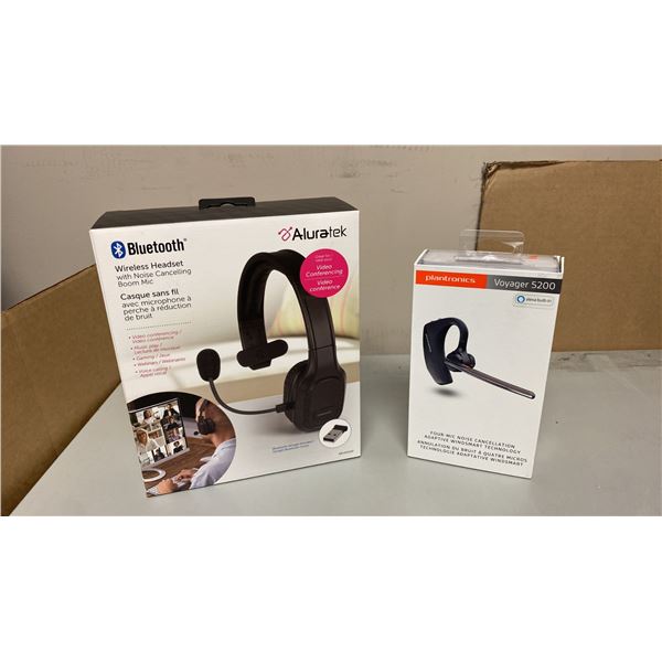 ALURATEK ABHM100F WIRELESS BLUETOOTH HEADSET & PLANTRONICS VOYAGER 5200 BLUETOOTH HEADSET