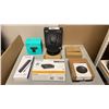 Image 1 : MOBILE TABLE WITH ASSORTED ELECTRONICS INCLUDING PLANTRONICS CALISTO 3200 SPEAKER, ETHERNET SWITCH,