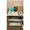 Image 2 : MOBILE TABLE WITH ASSORTED ELECTRONICS INCLUDING PLANTRONICS CALISTO 3200 SPEAKER, ETHERNET SWITCH,