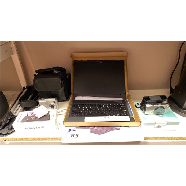 GROUP OF ASSORTED ELECTRONICS INCLUDING MICROSOFT SURFACE PRO KEYBOARDS, DIGITAL CAMERAS, TRIPOD &