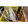 Image 3 : BIN AND BOX OF WIRELESS KEYBOARDS/MOUSES, HEADSET, POWER BAR & ASSORTED CABLES