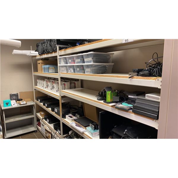 TRIMLINE E-Z RECT SHELF RACKING SYSTEM (3) SECTIONS,(10)-7'H UPRIGHTS, (36)-5' SIDE RAILS &