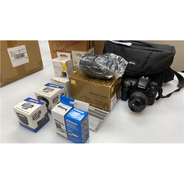 NIKON D7500 DIGITAL CAMERA WITH CARRYING CASE, NIKON 70-300 CAMERA LENSE & ACCESSORIES