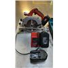 Image 2 : MILWAUKEE 18V CORDLESS CIRCULAR SAW WITH CHARGER, 3 BATTERIES & MAKITA ELECTRIC GRINDER