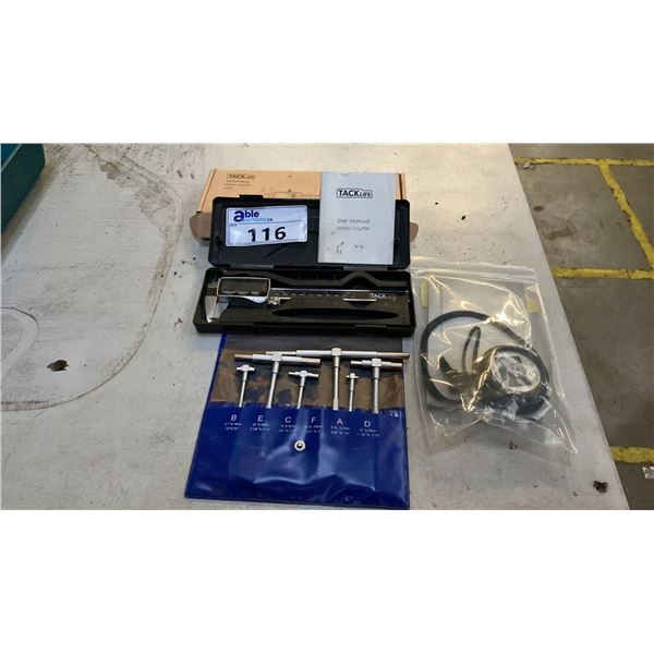 TACKLIFE DC02 DIGITAL CALIPER, SEIKO DIGITAL STOPWATCH & 6 PC TELESCOPING GAUGES