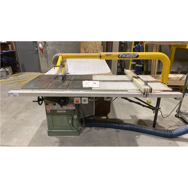 GENERAL 350 10" TILTING ARBOR SAW WITH EXCALIBUR ARM & LARGE TABLE APPROX 12.2'L X 7'W X 2.9'H