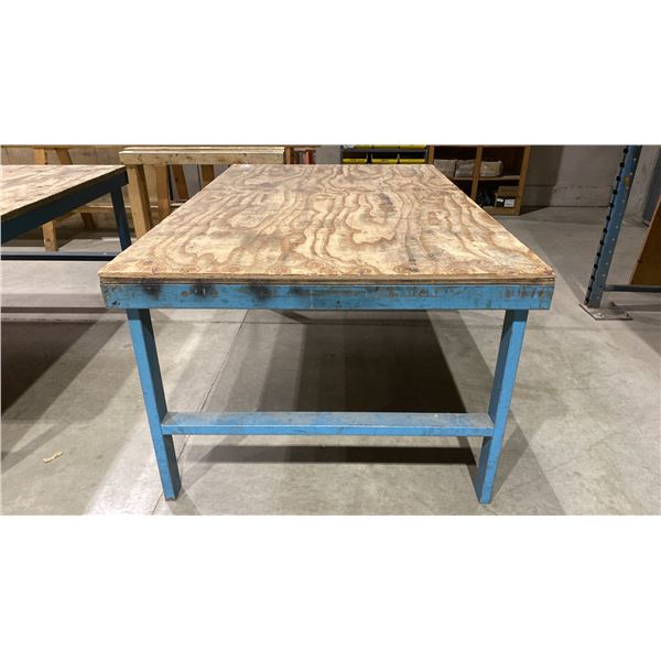 METAL FRAMED WOOD TOP WORK TABLE APPROX 6.2'L X 4'D X 2' 10"H
