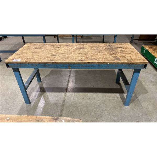 METAL FRAMED WOOD TOP WORK TABLE APPROX 6.2'L X 2.6'D X 2' 10"H