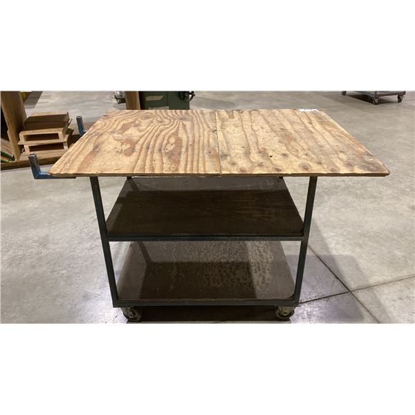 MOBILE METAL FRAME WOOD TOP SHOP STORAGE CART