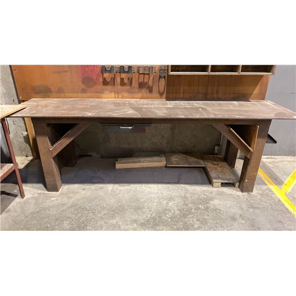 1/2" THICK METAL SHOP TABLE APPROX 10'L X 2.5'D X 3'H