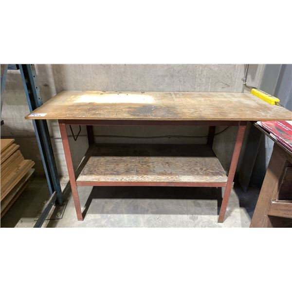 2 TIER WOOD TOP METAL FRAME SHOP TABLE APPROX 5' 10"L X 2.3'D X 3.2'H