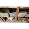 Image 2 : 7 TIER WOODEN HARDWARE SHELF WITH ASSORTED STAPES/SCREWS *MUST TAKE ALL*
