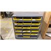 Image 1 : ULINE METAL ADJUSTABLE HARDWARE SHELF WITH PLASTIC ORGANIZERS & ASSORTED SCREWS APPROX 3' X 1.6'W X
