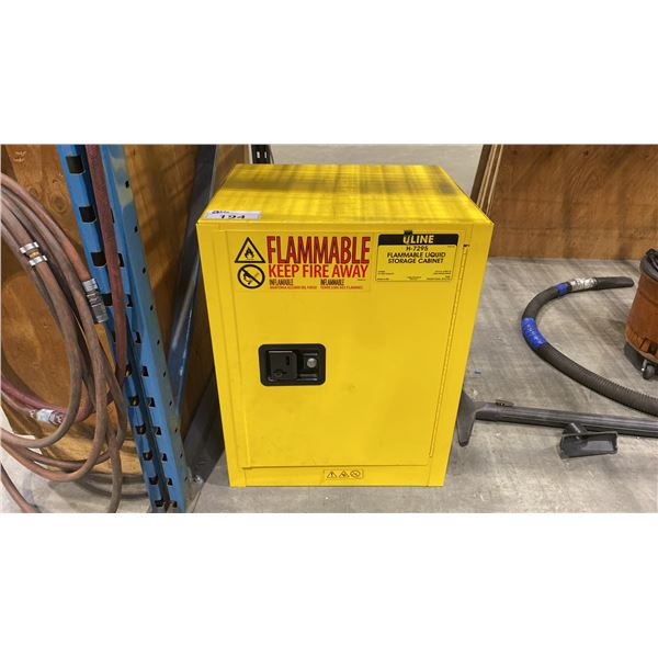 ULINE H-7295 YELLOW FLAMMABLE LIQUID STORAGE CABINET WITH CONTENTS *MUST TAKE ALL*