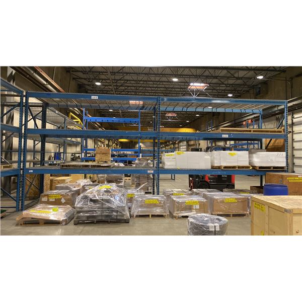 2 BAYS OF BLUE PALLET RACKING W/MESH DECK SHELVING - (3) UPRIGHTS AND (12) SIDE RAILS