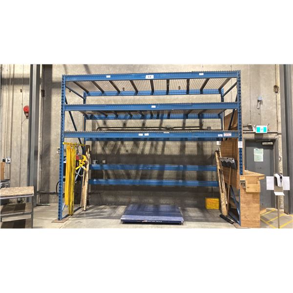 1  BAYS OF BLUE PALLET RACKING W/MESH DECK SHELVING - (2) UPRIGHTS AND (8) SIDE RAILS