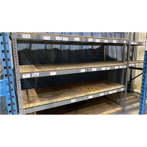 2 ULINE GREY METAL SHELF RACKING UNITS -(1) APPROX.8FT ACROSS X 7FT HIGH  X 3FT WIDE AND