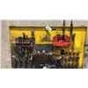 Image 1 : WALL MOUNT ORGANIZER RACK WITH ASSORTED DRILL PRESS CHUCKS, DRILLS & MACHINIST CLAMPS