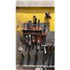 Image 3 : WALL MOUNT ORGANIZER RACK WITH ASSORTED DRILL PRESS CHUCKS, DRILLS & MACHINIST CLAMPS