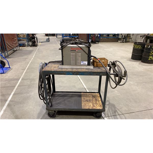HYPERTHERM POWERMAX65 PROFESSIONAL GRADE PLASMA CUTTER ON METAL MOBILE SHOP CART
