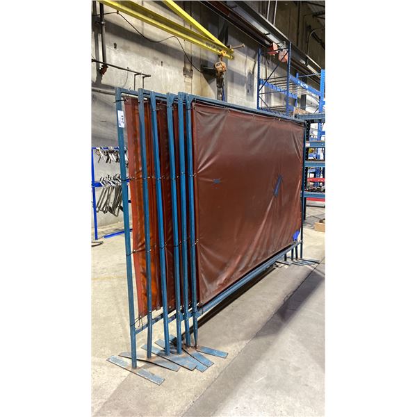 GROUP OF 6 METAL FRAMED WELDING CURTAINS APPROX 8' X 6'
