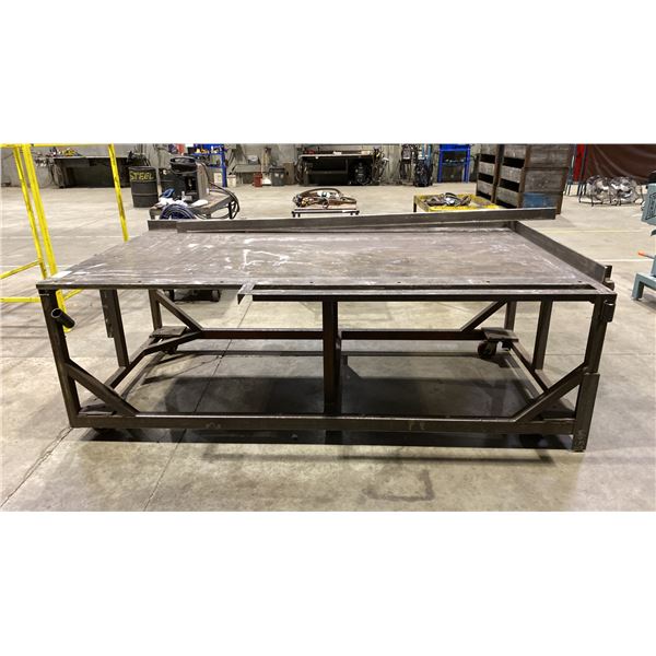 1" THICK STEEL MOBILE WELDERS TABLE APPROX 8.5'L X 4.9'D X 3'H