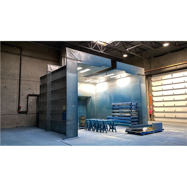 COL-MET LARGE METAL PANEL INDUSTRIAL PAINT BOOTH APPROX 30' X 30' WITH LIGHTING & FUME EXTRACTOR