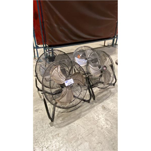 GROUP OF 4 BLACK/STAINLESS STEEL 20" HV FLOOR FANS