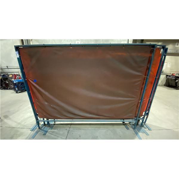 GROUP OF 7 METAL FRAMED WELDING CURTAINS APPROX 8' X 6'