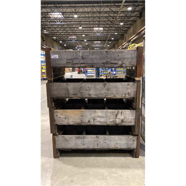 4 WOODEN STACKABLE 6 COMPARTMENT PARTS CRATES