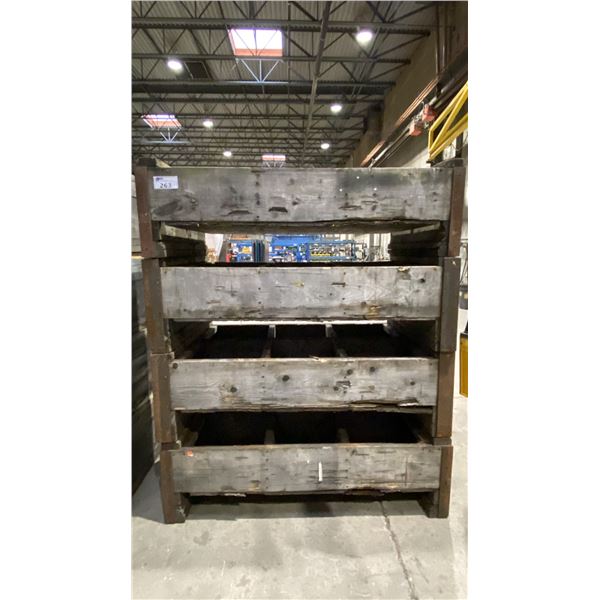 4 WOODEN STACKABLE 6 COMPARTMENT PARTS CRATES