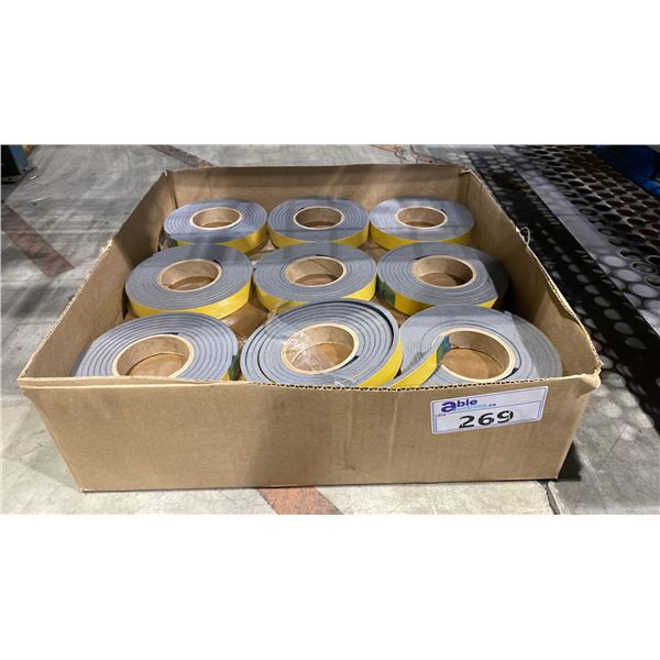 BOX OF ADHESIVE FOAM STRIPPING APPROX 36 ROLLS
