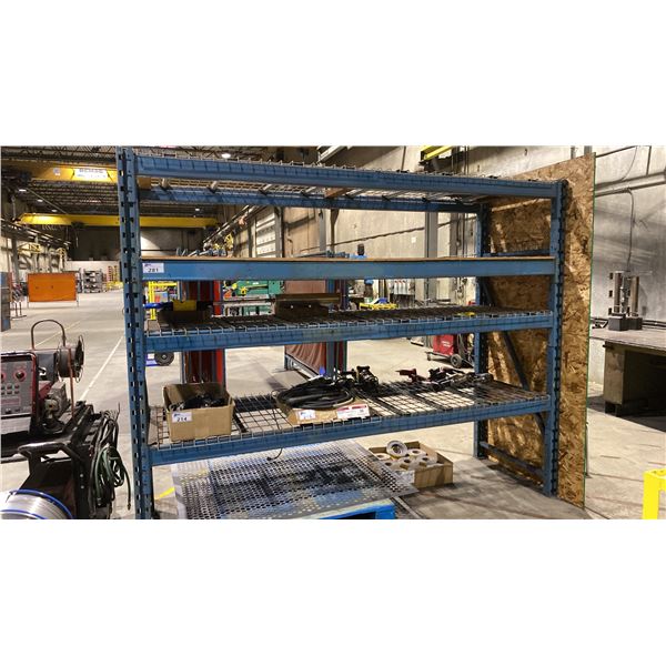 1 BAY OF BLUE PALLET RACKING W/MESH DECK SHELVING - (2) UPRIGHTS AND (8) SIDE RAILS